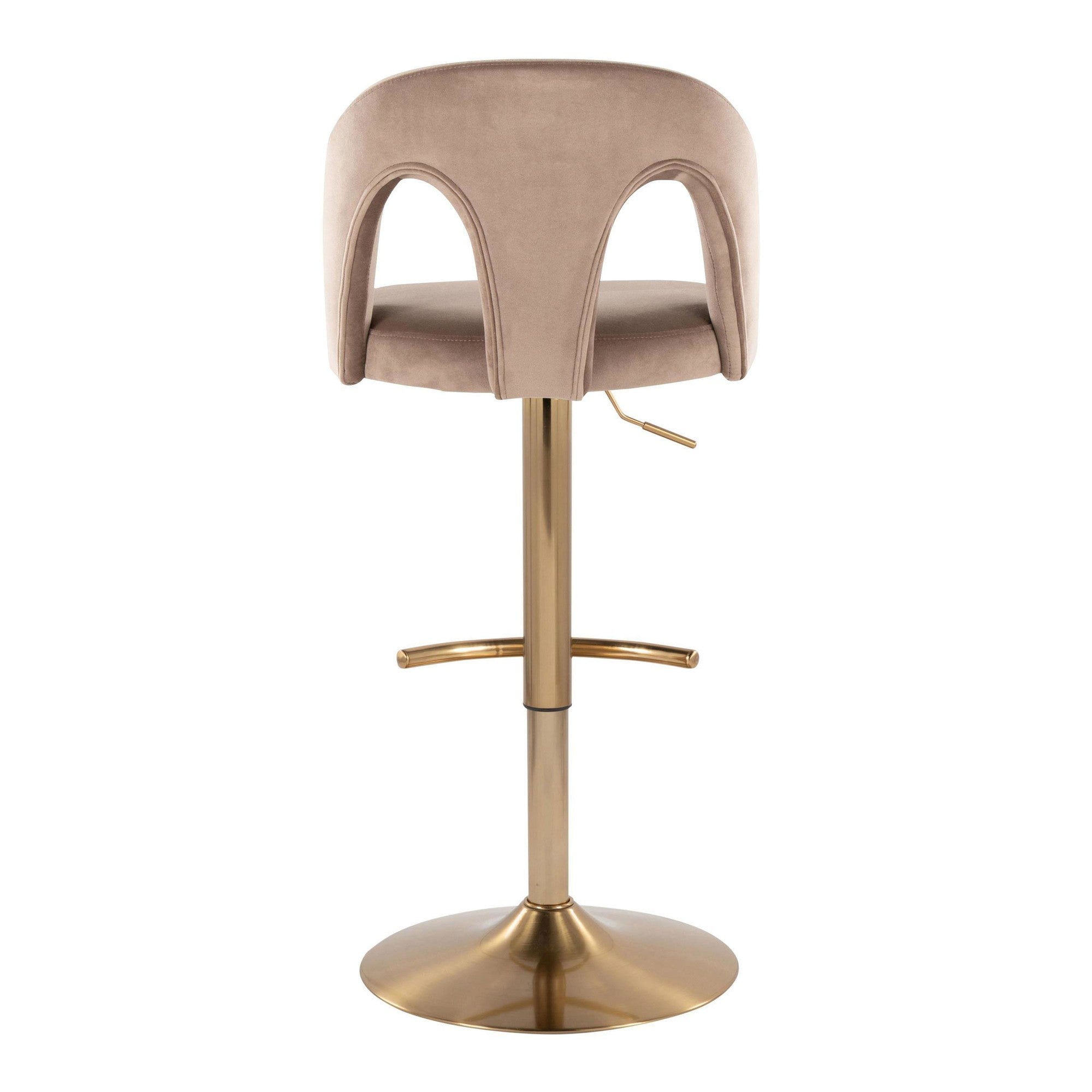 Ava Upholstered Adjustable Barstool - Set of 2 - Gold Metal, Taupe Velvet