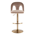 Ava Upholstered Adjustable Barstool - Set of 2 - Gold Metal, Taupe Velvet