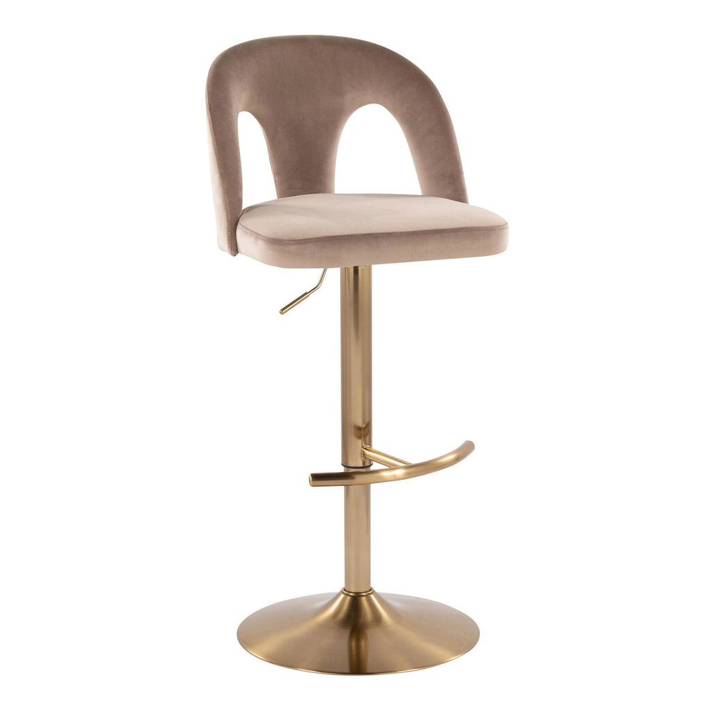Ava Upholstered Adjustable Barstool - Set of 2 - Gold Metal, Taupe Velvet