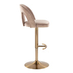 Ava Upholstered Adjustable Barstool - Set of 2 - Gold Metal, Taupe Velvet