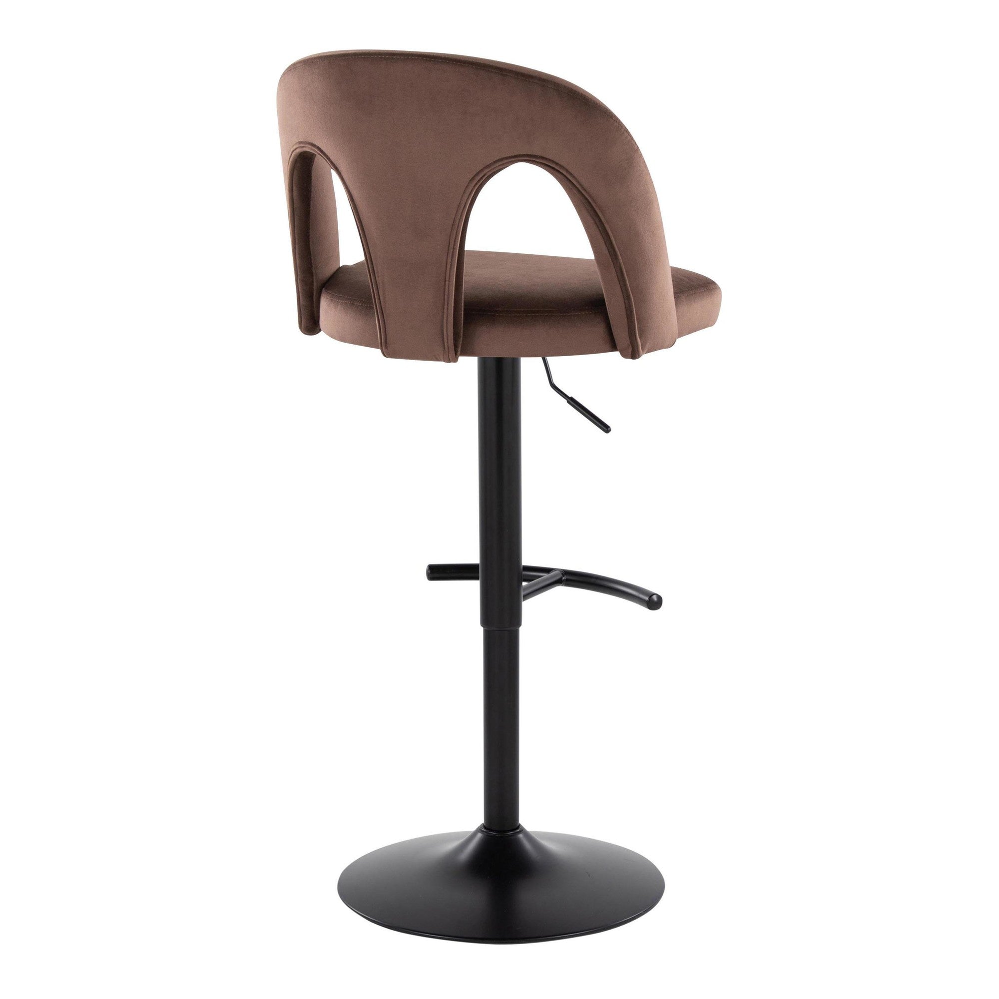 Ava Upholstered Adjustable Barstool - Set of 2 - Black Metal, Espresso Velvet