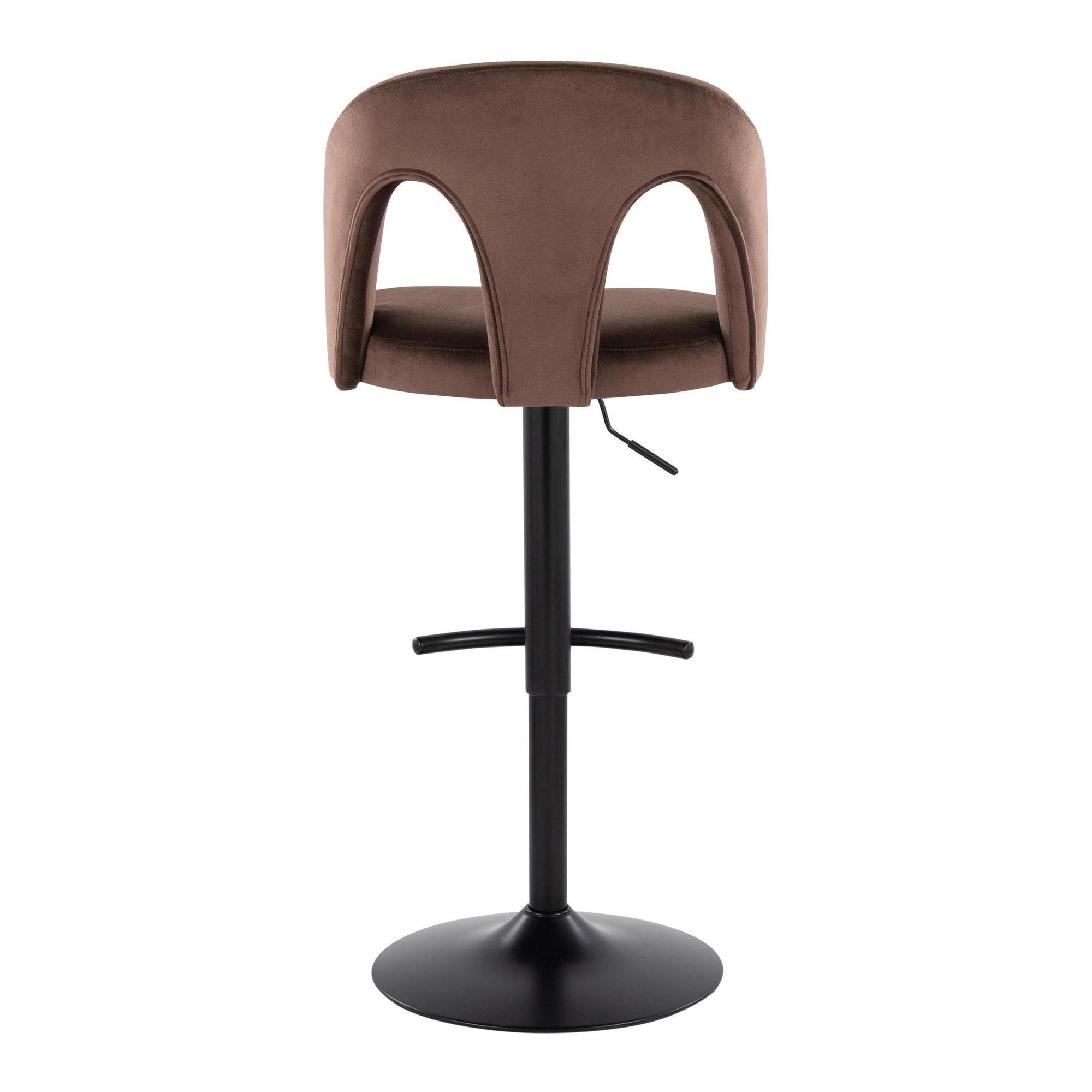 Ava Upholstered Adjustable Barstool - Set of 2 - Black Metal, Espresso Velvet
