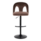 Ava Upholstered Adjustable Barstool - Set of 2 - Black Metal, Espresso Velvet