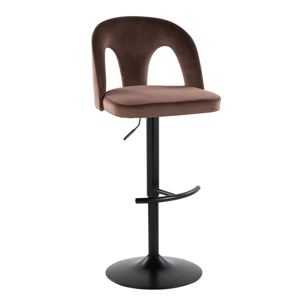 Ava Upholstered Adjustable Barstool - Set of 2 - Black Metal, Espresso Velvet