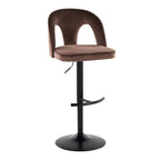 Ava Upholstered Adjustable Barstool - Set of 2 - Black Metal, Espresso Velvet