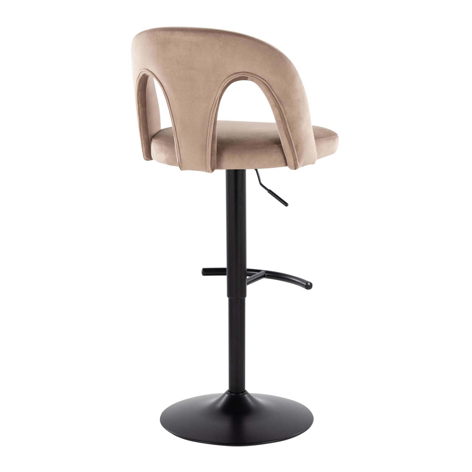Ava Upholstered Adjustable Barstool - Set of 2 - Black Metal, Taupe Velvet
