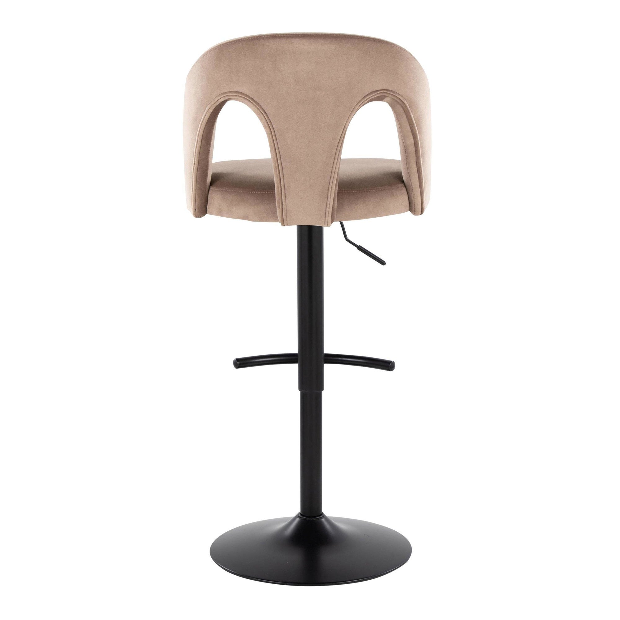 Ava Upholstered Adjustable Barstool - Set of 2 - Black Metal, Taupe Velvet
