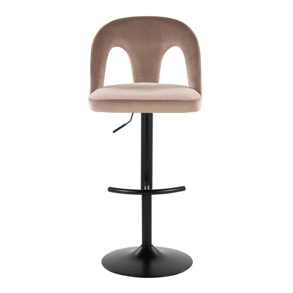 Ava Upholstered Adjustable Barstool - Set of 2 - Black Metal, Taupe Velvet