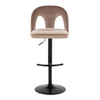 Ava Upholstered Adjustable Barstool - Set of 2 - Black Metal, Taupe Velvet