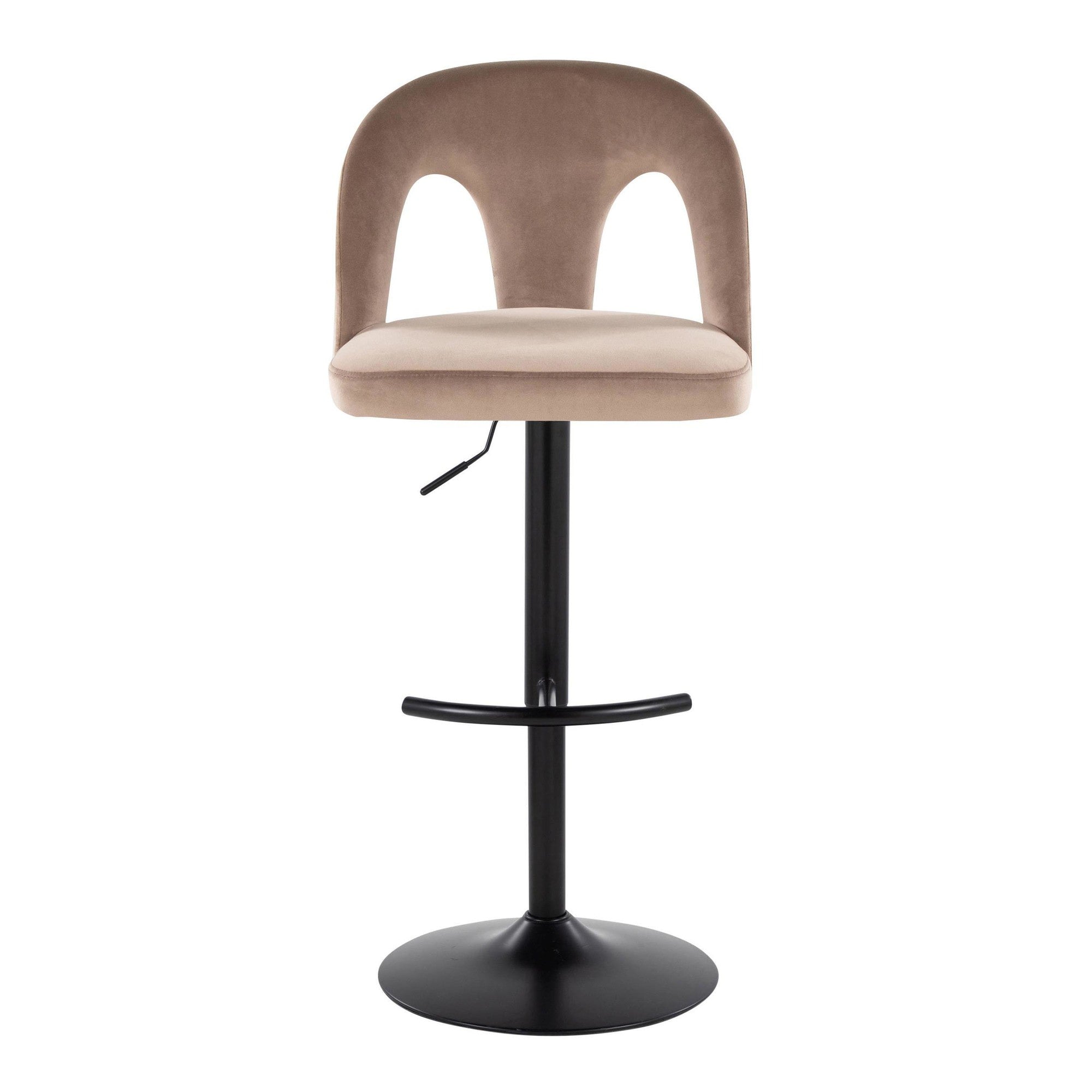 Ava Upholstered Adjustable Barstool - Set of 2 - Black Metal, Taupe Velvet
