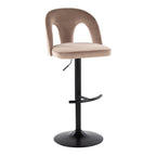 Ava Upholstered Adjustable Barstool - Set of 2 - Black Metal, Taupe Velvet