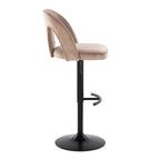 Ava Upholstered Adjustable Barstool - Set of 2 - Black Metal, Taupe Velvet