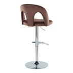 Ava Upholstered Adjustable Barstool - Set of 2 - Chrome Metal, Espresso Velvet