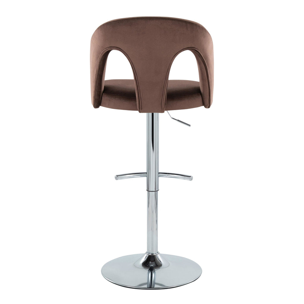 Ava Upholstered Adjustable Barstool - Set of 2 - Chrome Metal, Espresso Velvet