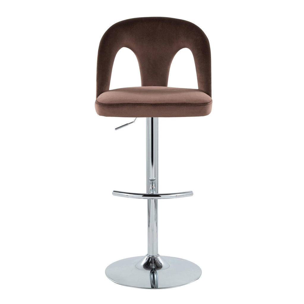 Ava Upholstered Adjustable Barstool - Set of 2 - Chrome Metal, Espresso Velvet
