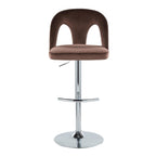 Ava Upholstered Adjustable Barstool - Set of 2 - Chrome Metal, Espresso Velvet