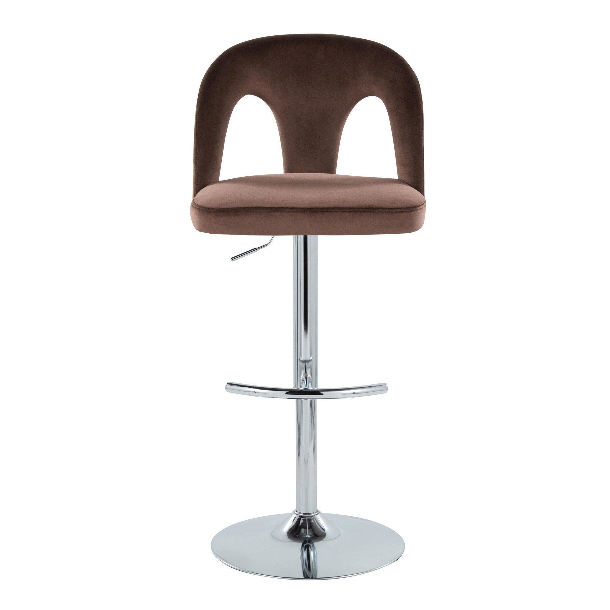 Ava Upholstered Adjustable Barstool - Set of 2 - Chrome Metal, Espresso Velvet