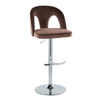 Ava Upholstered Adjustable Barstool - Set of 2 - Chrome Metal, Espresso Velvet