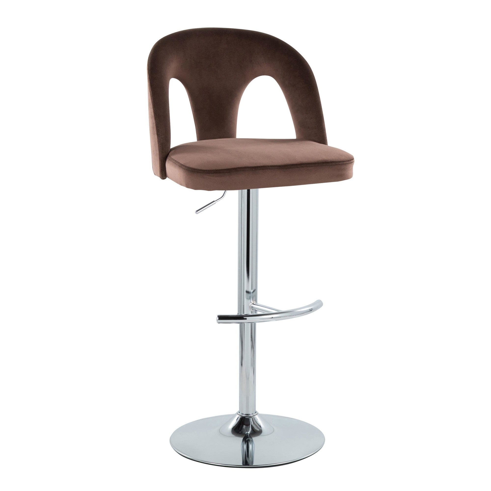 Ava Upholstered Adjustable Barstool - Set of 2 - Chrome Metal, Espresso Velvet