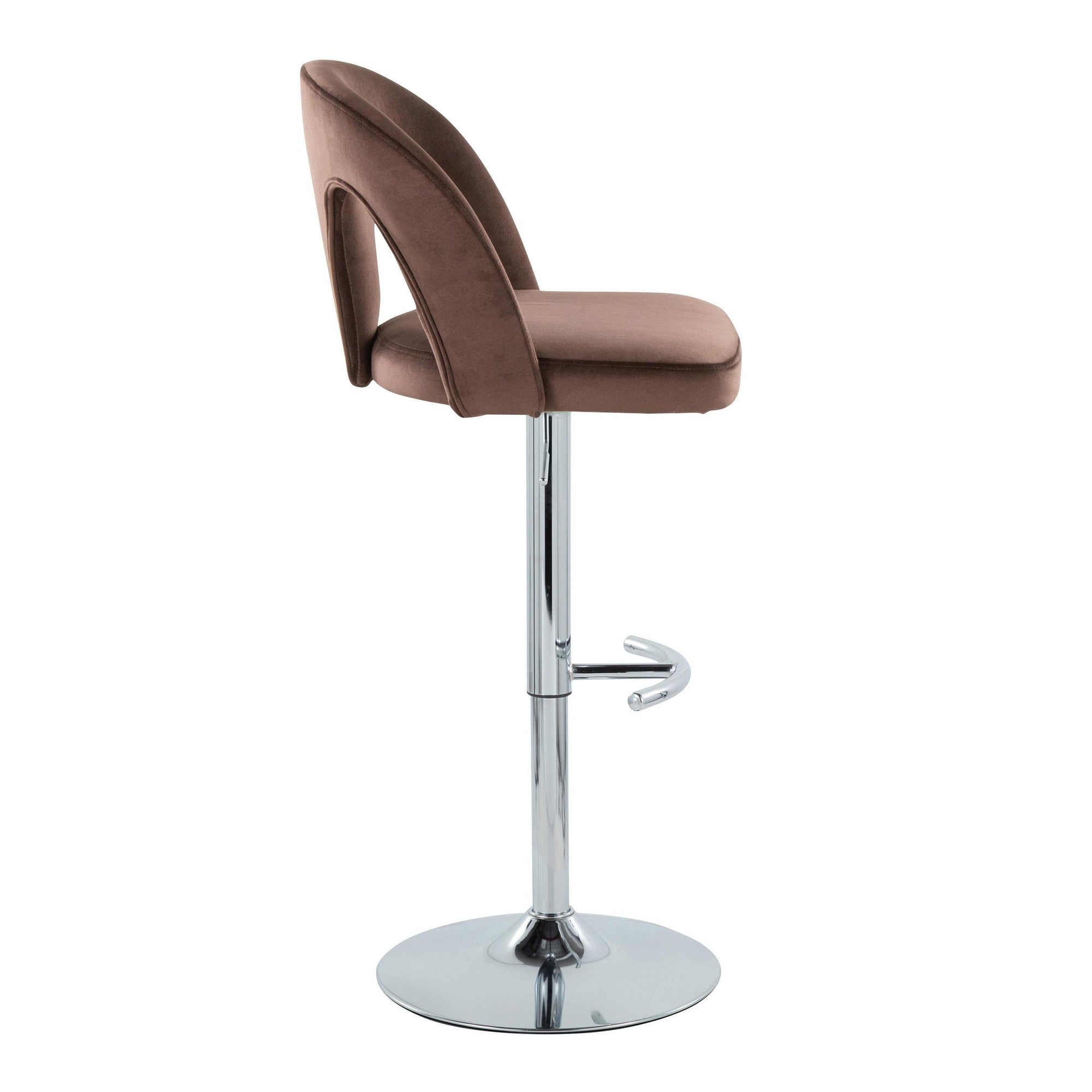 Ava Upholstered Adjustable Barstool - Set of 2 - Chrome Metal, Espresso Velvet