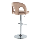 Ava Upholstered Adjustable Barstool - Set of 2 - Chrome Metal, Taupe Velvet