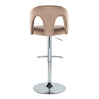 Ava Upholstered Adjustable Barstool - Set of 2 - Chrome Metal, Taupe Velvet