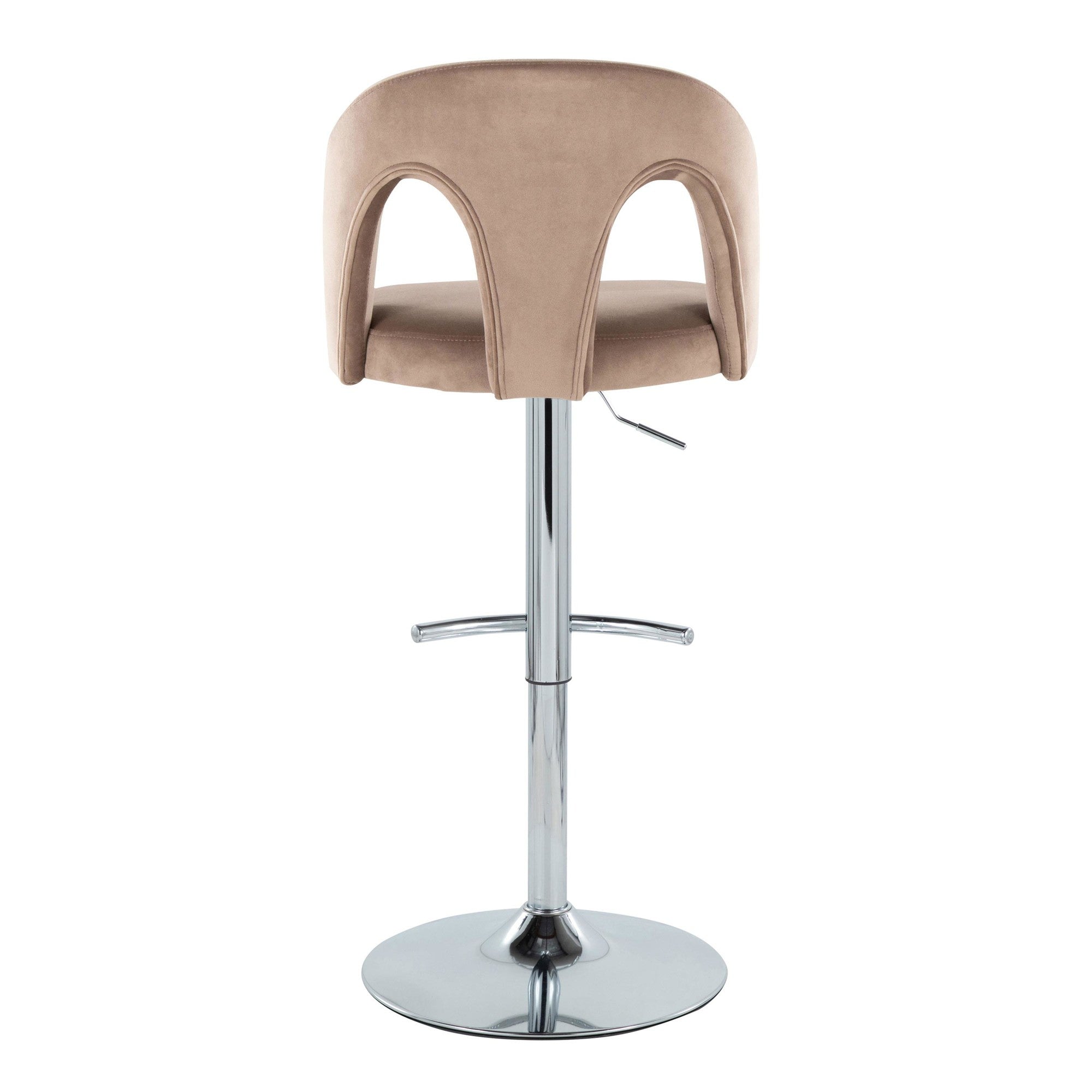 Ava Upholstered Adjustable Barstool - Set of 2 - Chrome Metal, Taupe Velvet