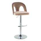 Ava Upholstered Adjustable Barstool - Set of 2 - Chrome Metal, Taupe Velvet