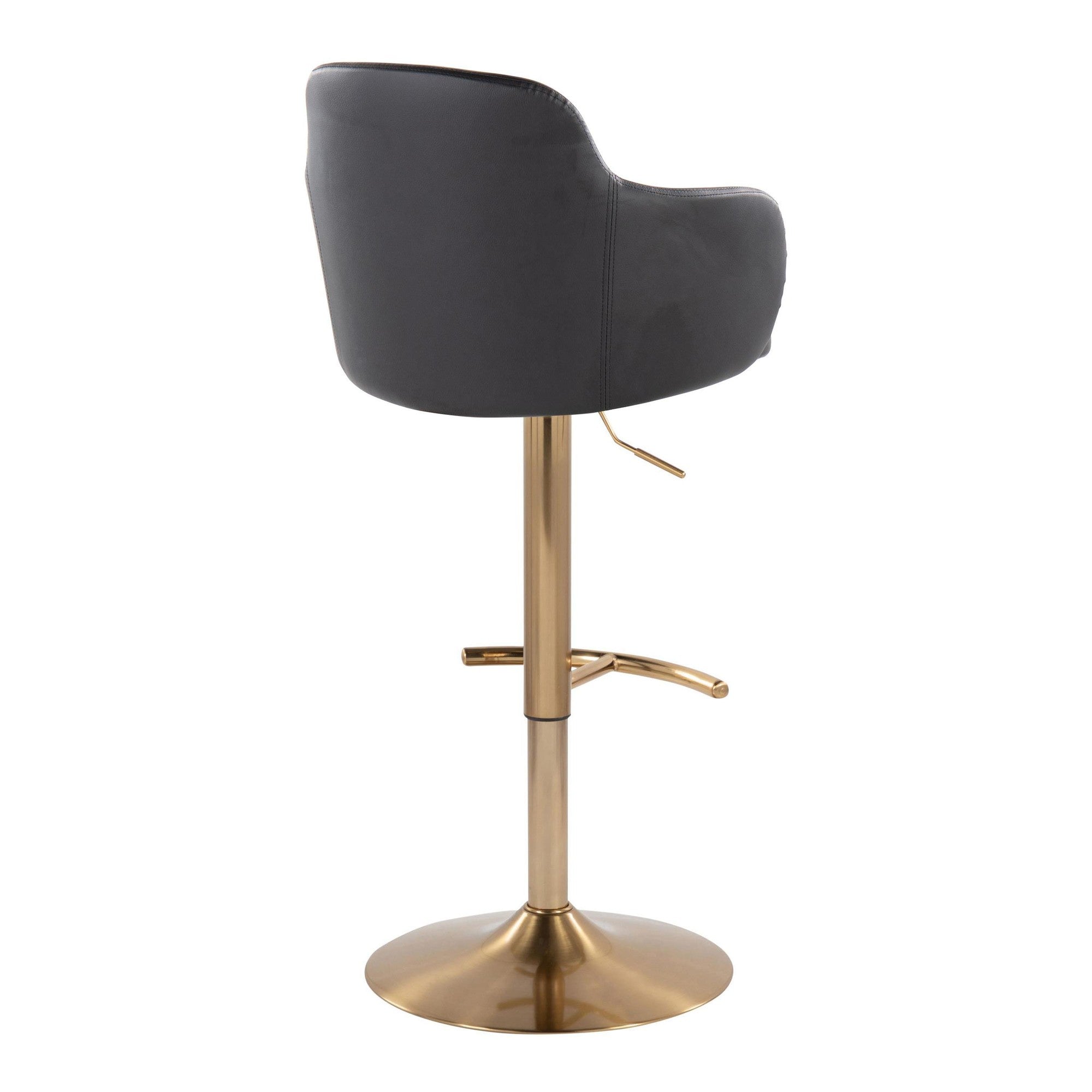 Boyne Adjustable Barstool - Set of 2 - Gold Metal, Black PU