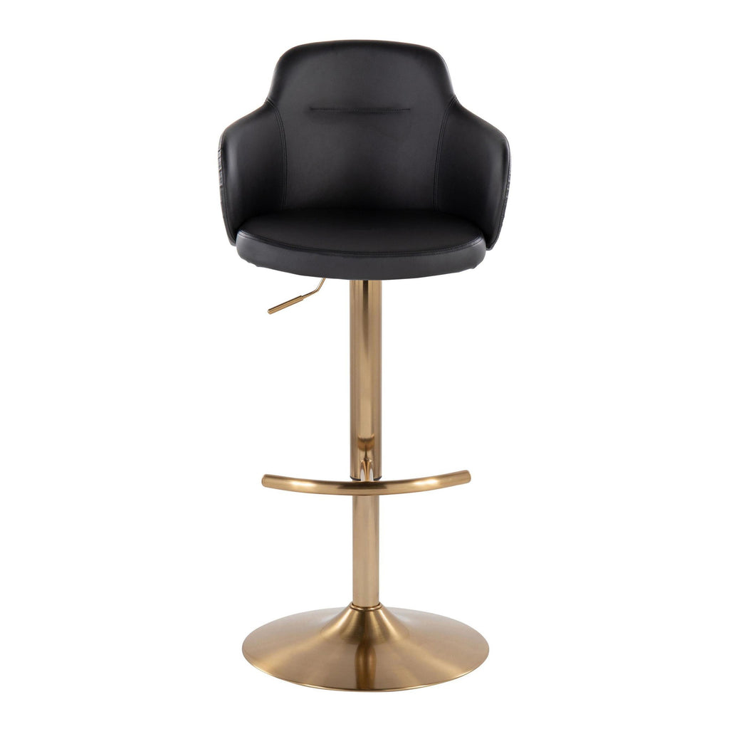 Boyne Adjustable Barstool - Set of 2 - Gold Metal, Black PU