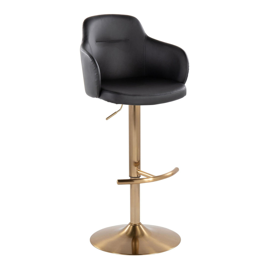 Boyne Adjustable Barstool - Set of 2 - Gold Metal, Black PU