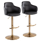 Boyne Adjustable Barstool - Set of 2 - Gold Metal, Black PU