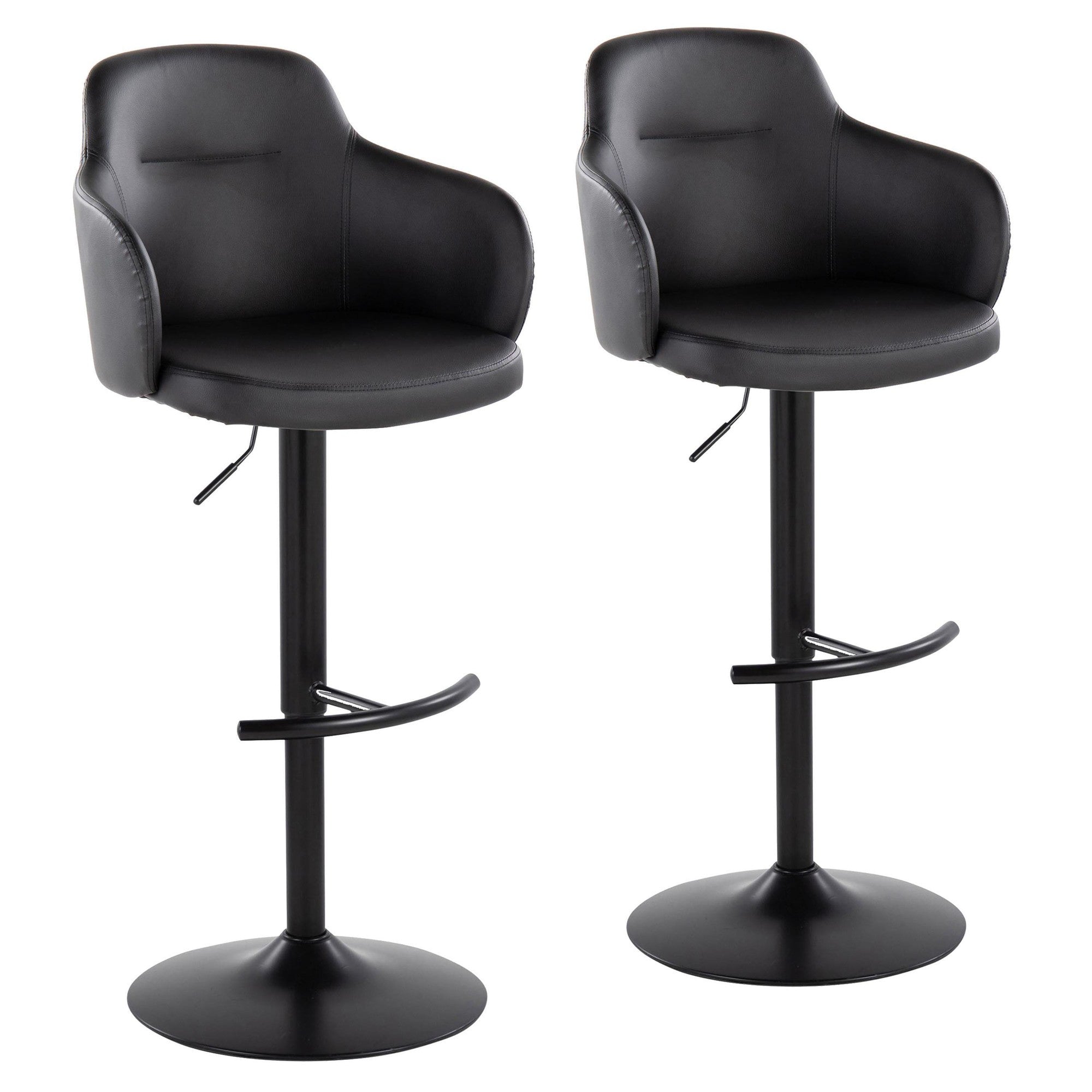 Boyne Adjustable Barstool - Set of 2 - Black Metal, Black PU