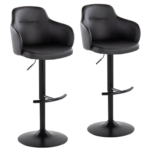 Boyne Adjustable Barstool - Set of 2 - Black Metal, Black PU
