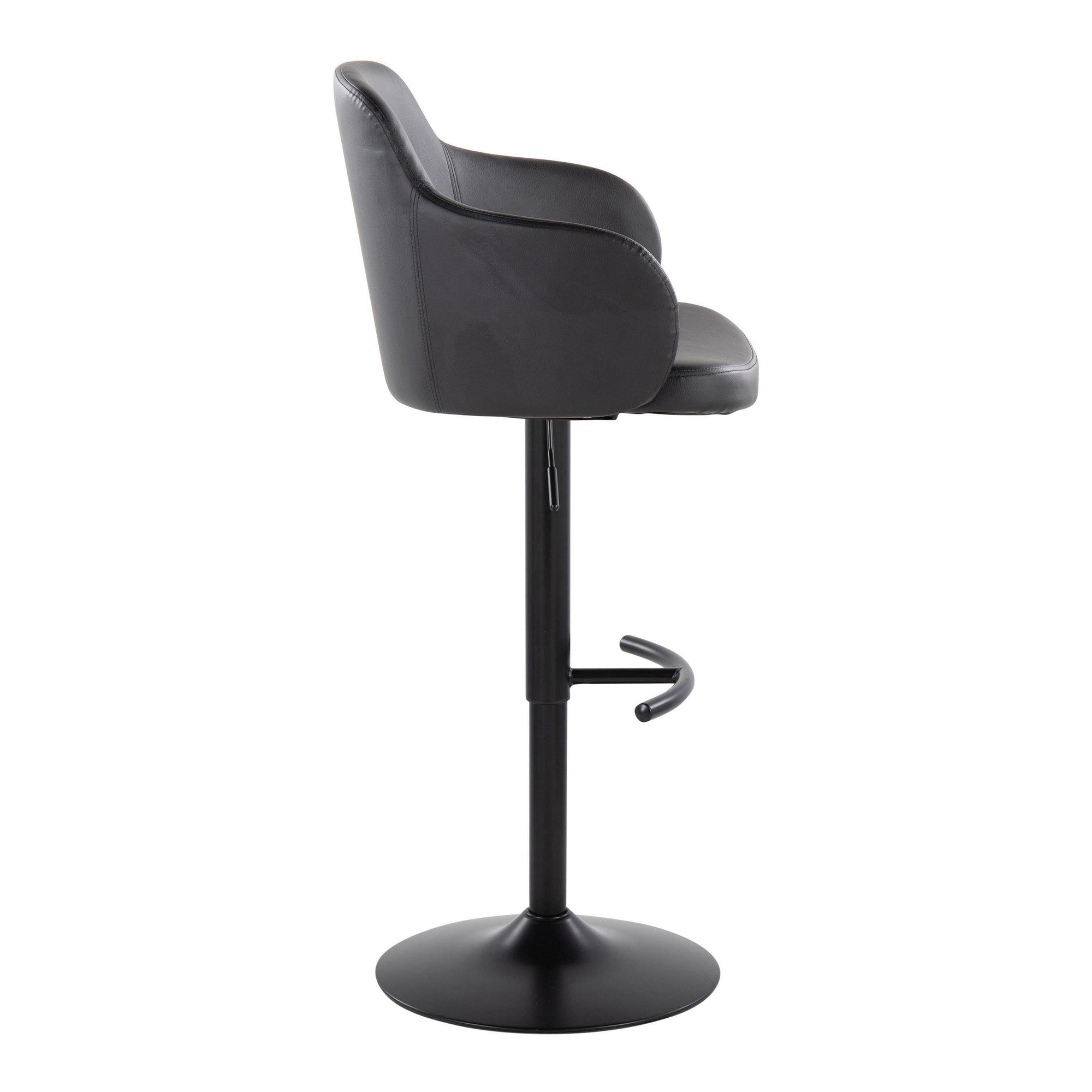 Boyne Adjustable Barstool - Set of 2 - Black Metal, Black PU