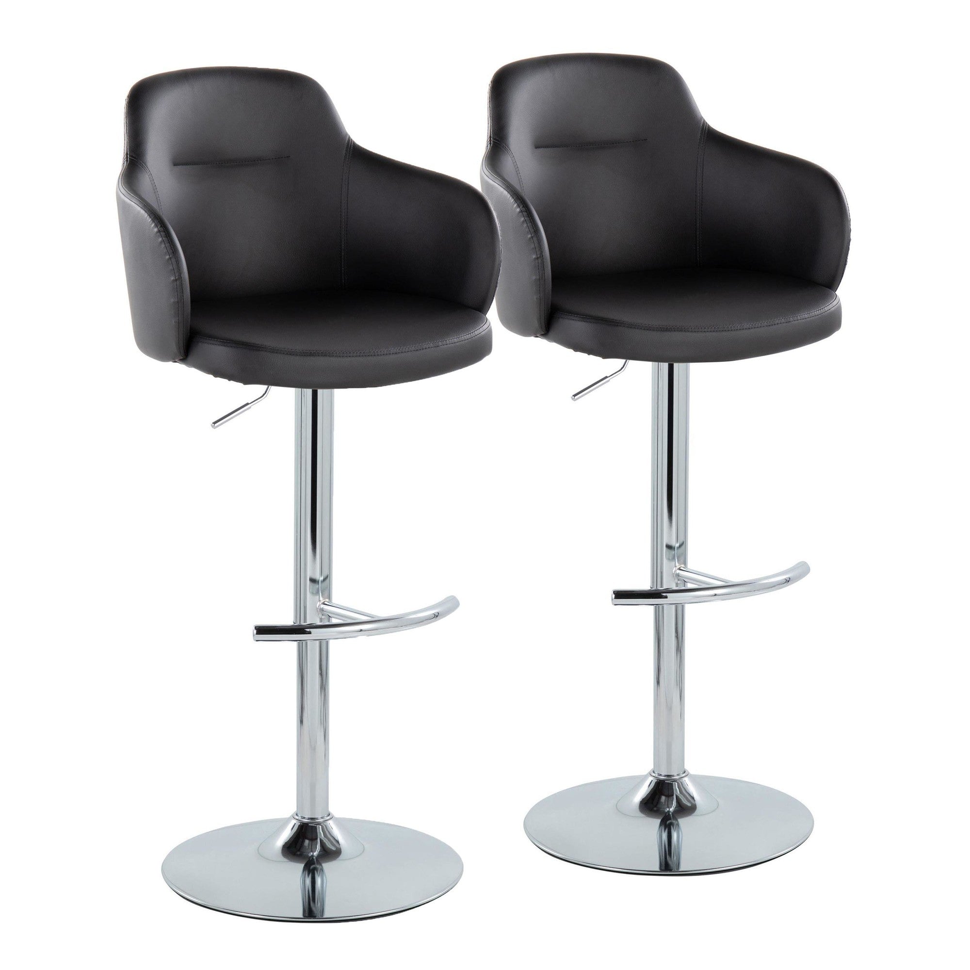 Boyne Adjustable Barstool - Set of 2 - Chrome Metal, Black PU