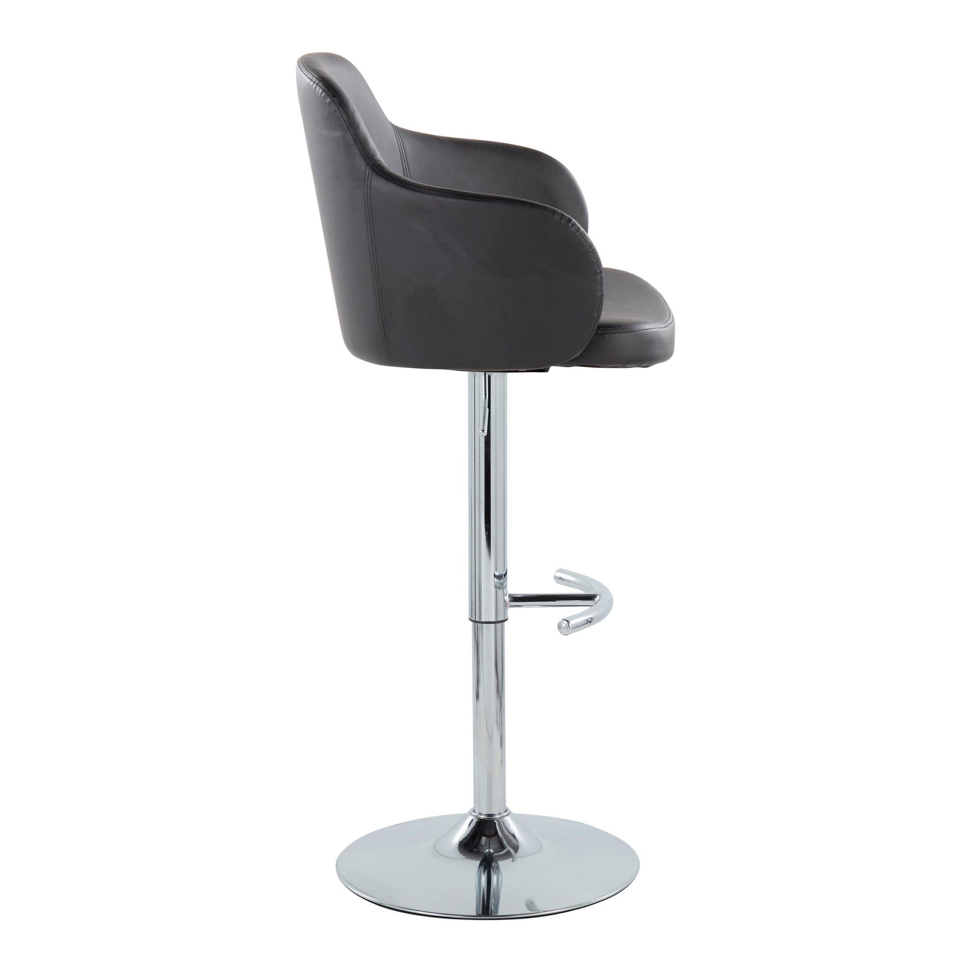 Boyne Adjustable Barstool - Set of 2 - Chrome Metal, Black PU