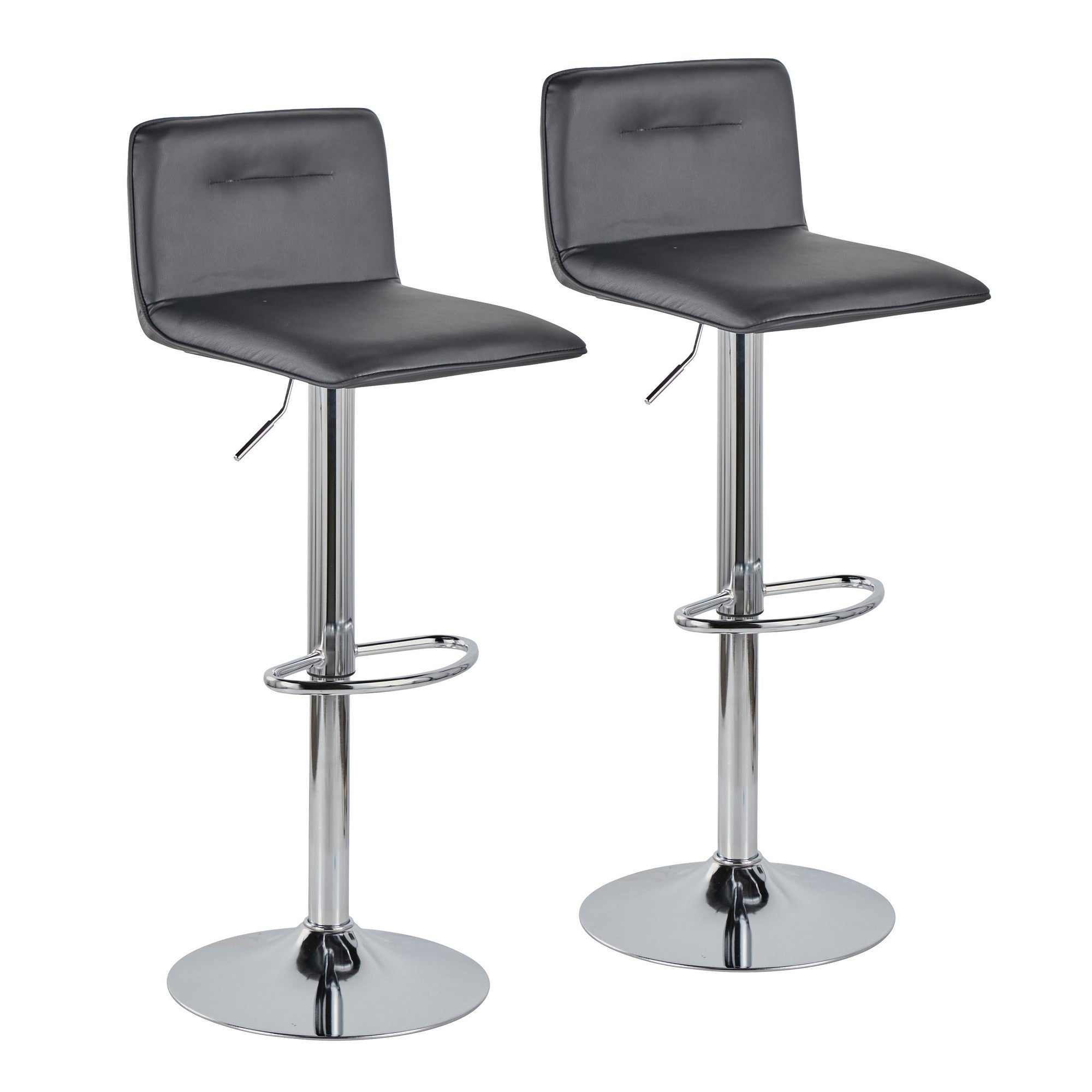 Casper Adjustable Barstool - Set of 2 - Chrome Metal, Black PU
