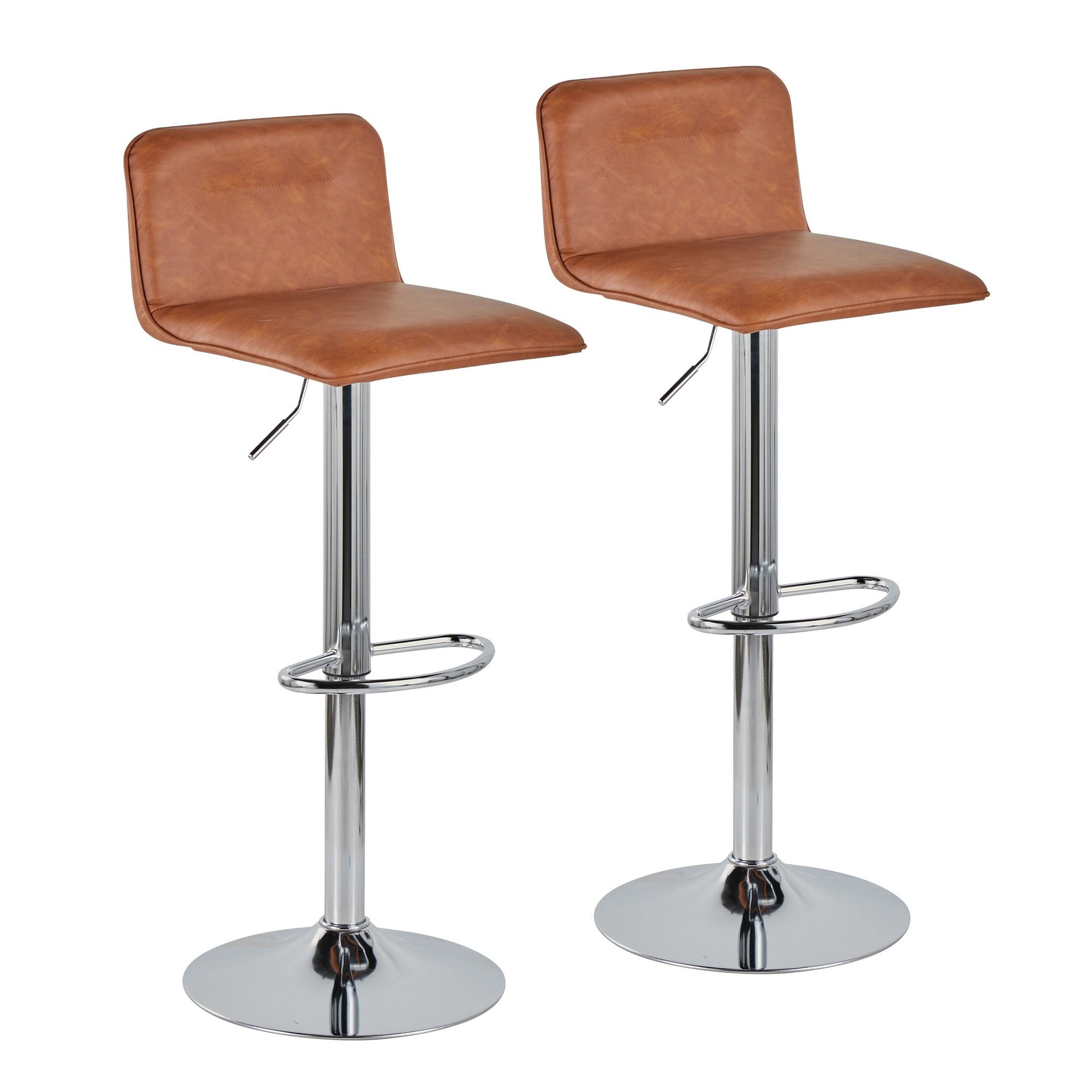 Casper Adjustable Barstool - Set of 2 - Chrome Metal, Camel PU