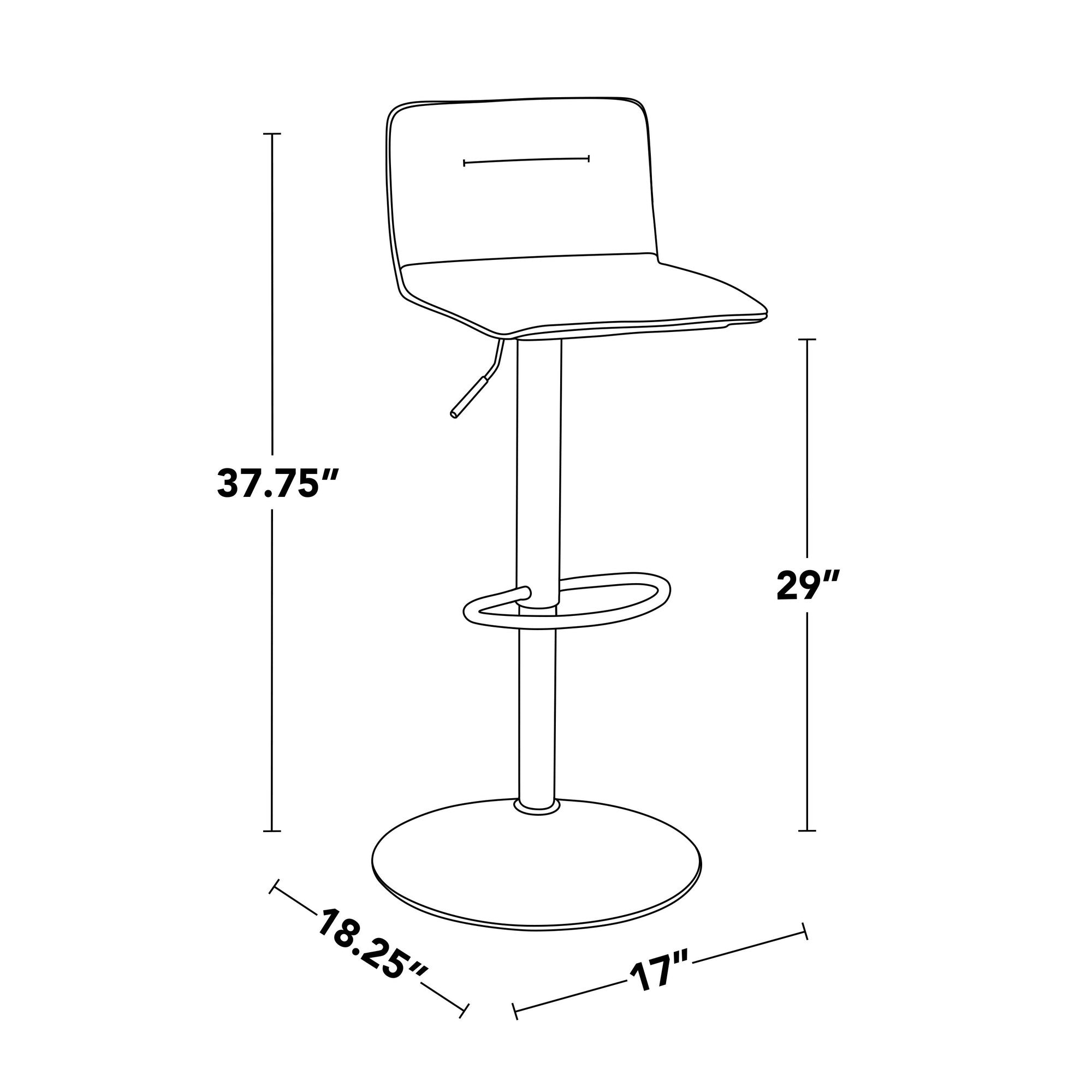 Casper Adjustable Barstool - Set of 2 - Chrome Metal, White PU