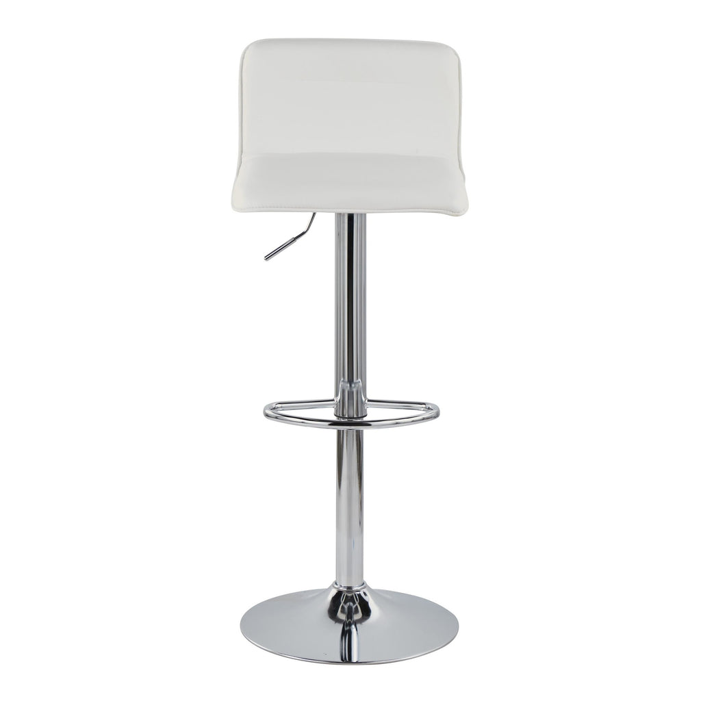 Casper Adjustable Barstool - Set of 2 - Chrome Metal, White PU