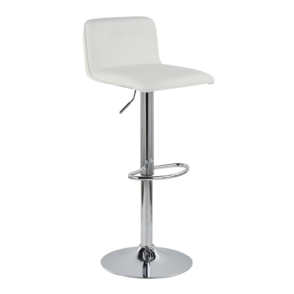 Casper Adjustable Barstool - Set of 2 - Chrome Metal, White PU
