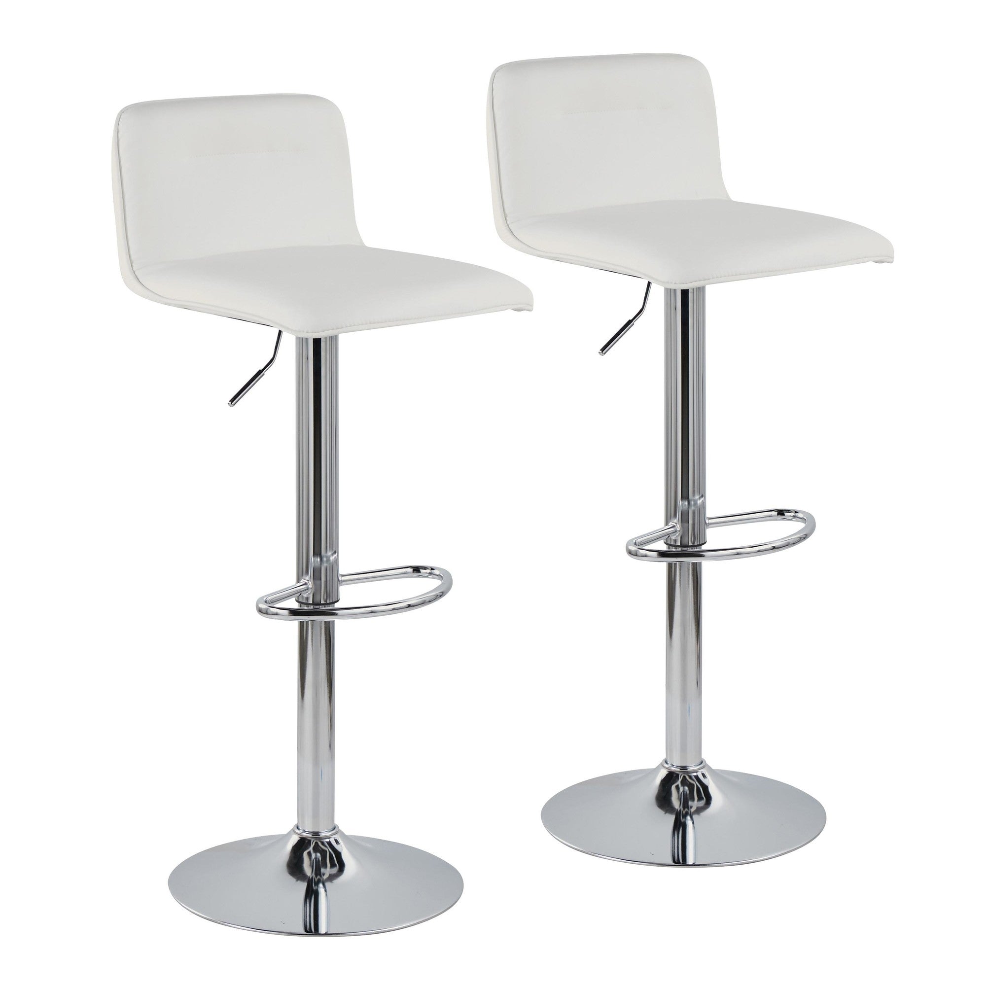 Casper Adjustable Barstool - Set of 2 - Chrome Metal, White PU