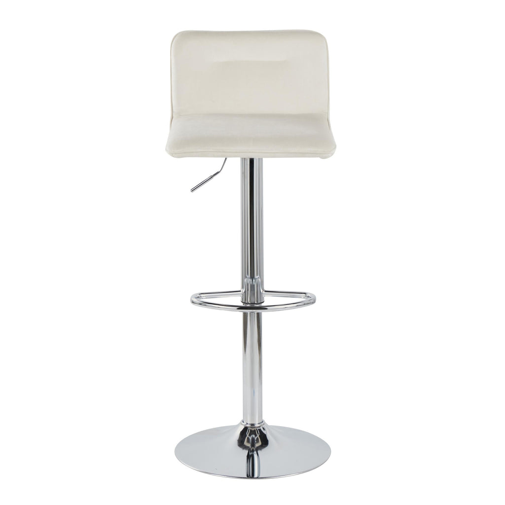 Casper Adjustable Barstool - Set of 2 - Chrome Metal, Cream Velvet