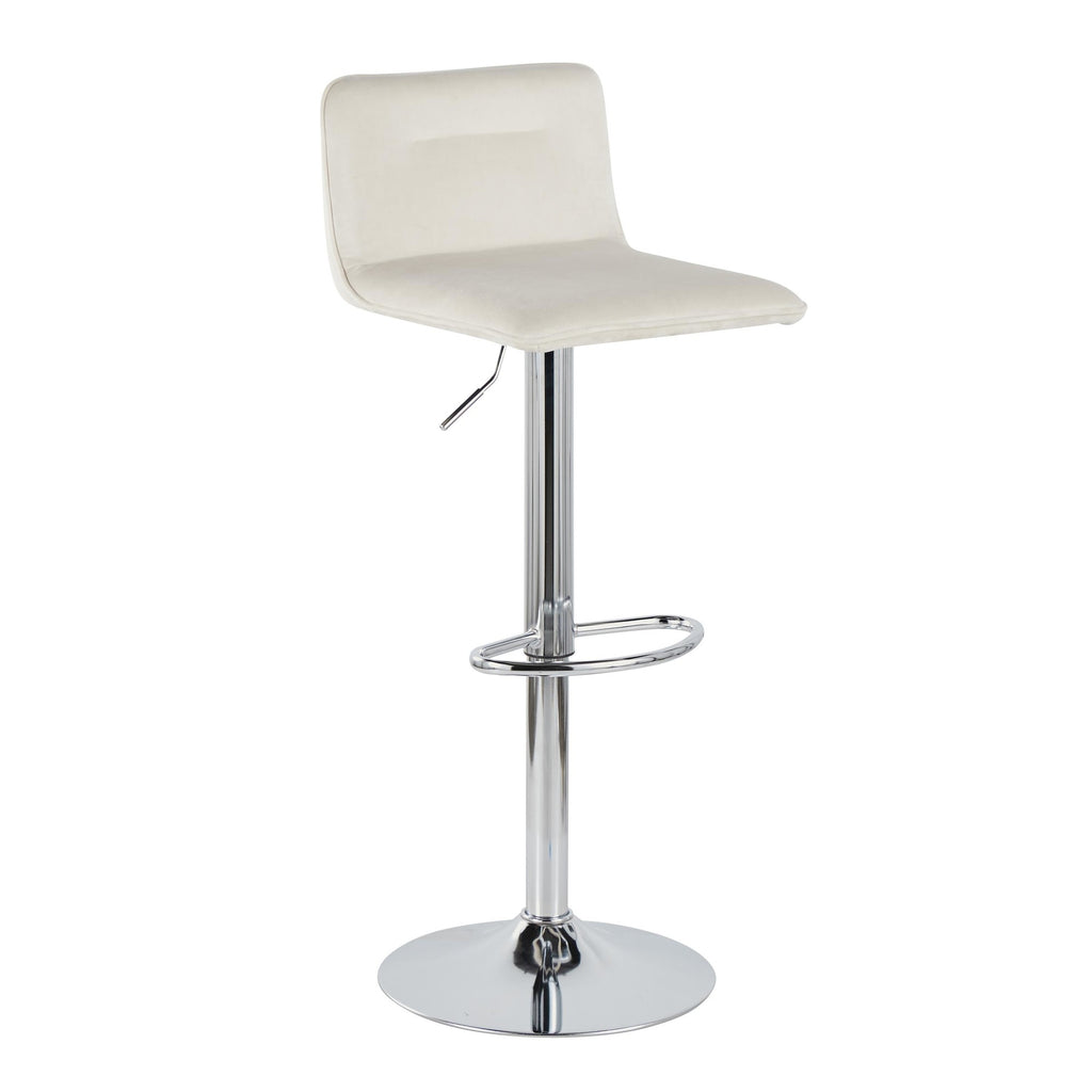 Casper Adjustable Barstool - Set of 2 - Chrome Metal, Cream Velvet