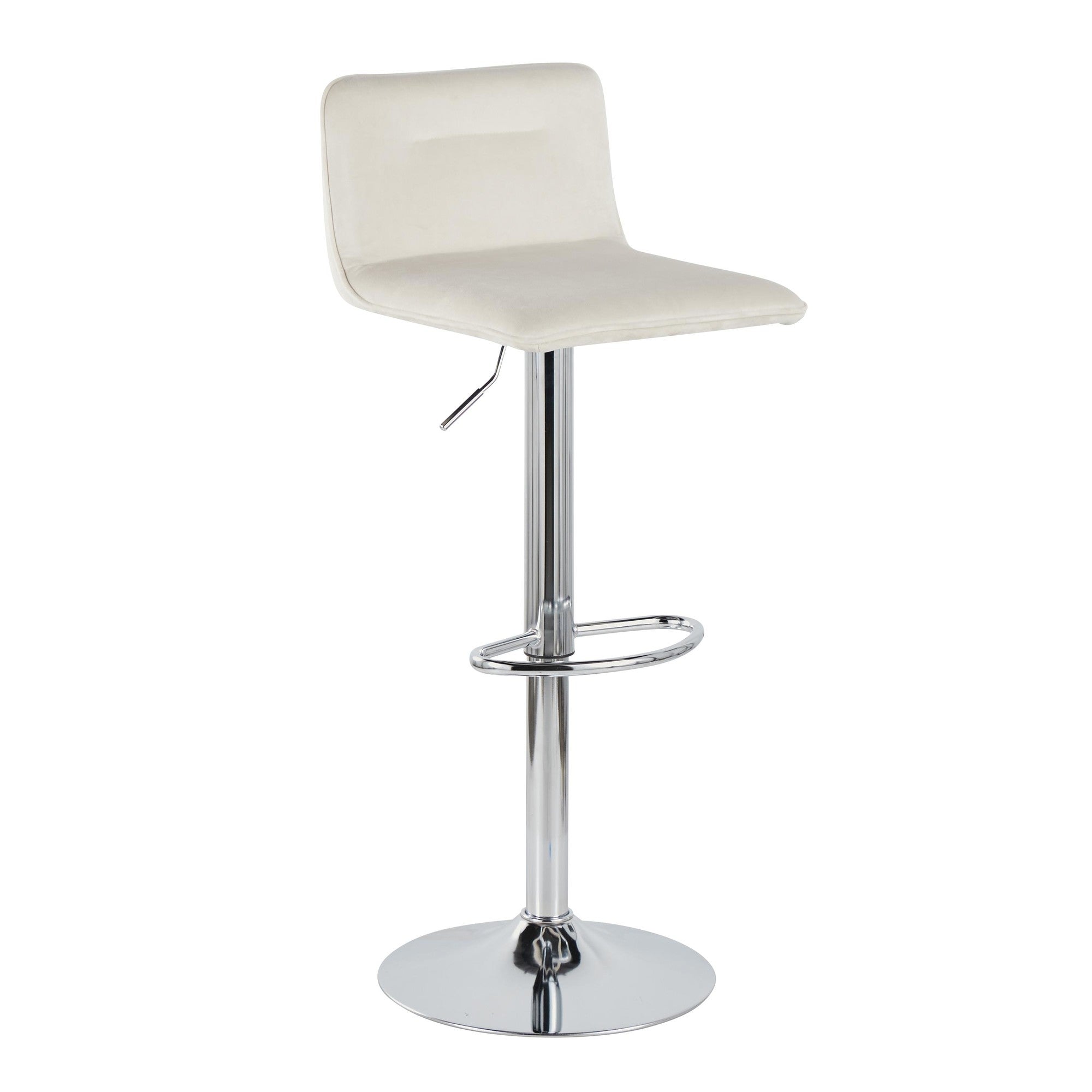 Casper Adjustable Barstool - Set of 2 - Chrome Metal, Cream Velvet