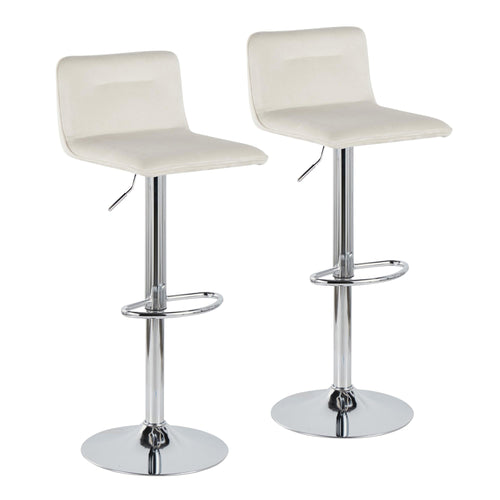Casper Adjustable Barstool - Set of 2 - Chrome Metal, Cream Velvet