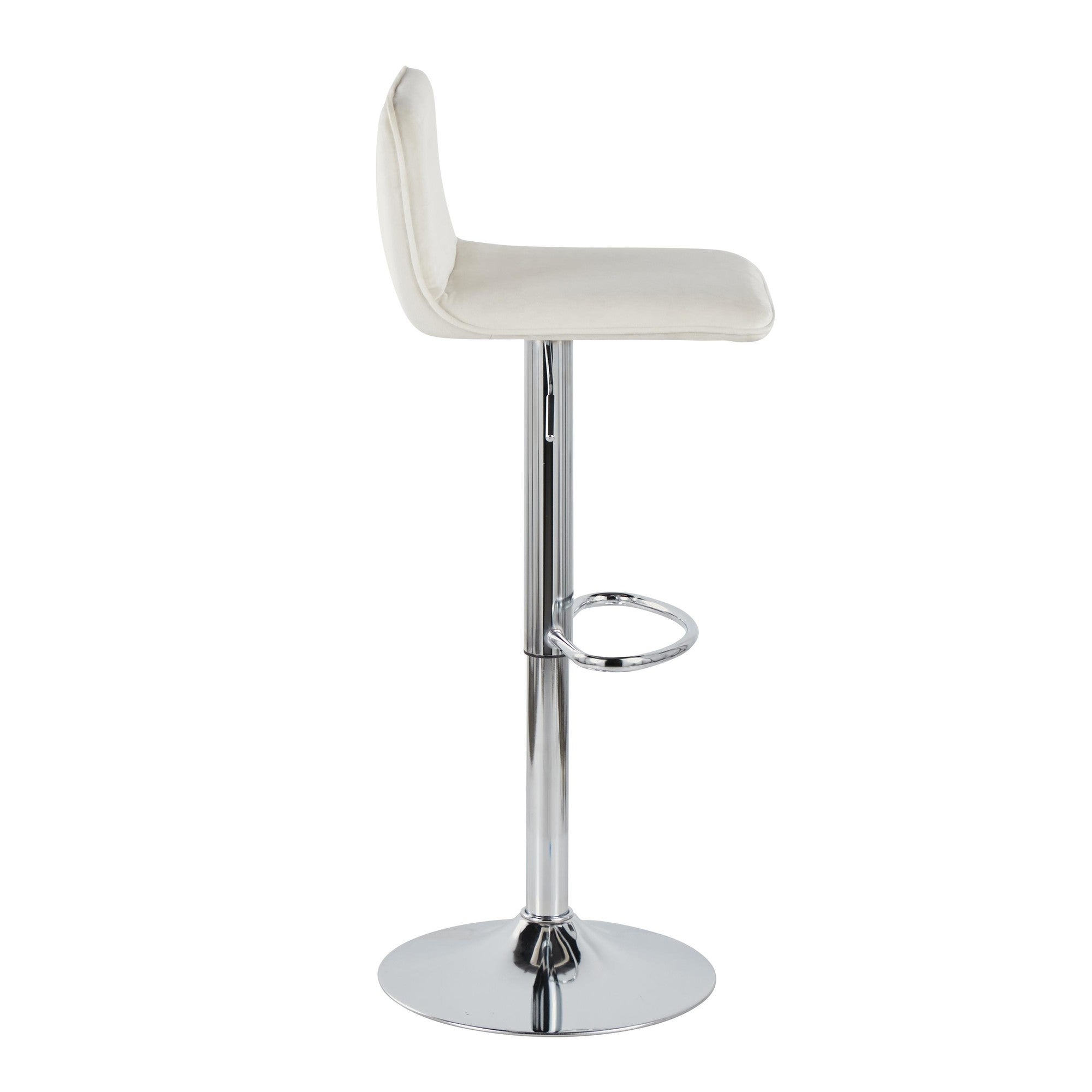 Casper Adjustable Barstool - Set of 2 - Chrome Metal, Cream Velvet