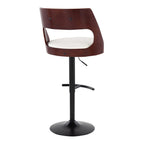 Cecina Adjustable Barstool - Set of 2 - Black Metal, Mahogany Wood, White PU