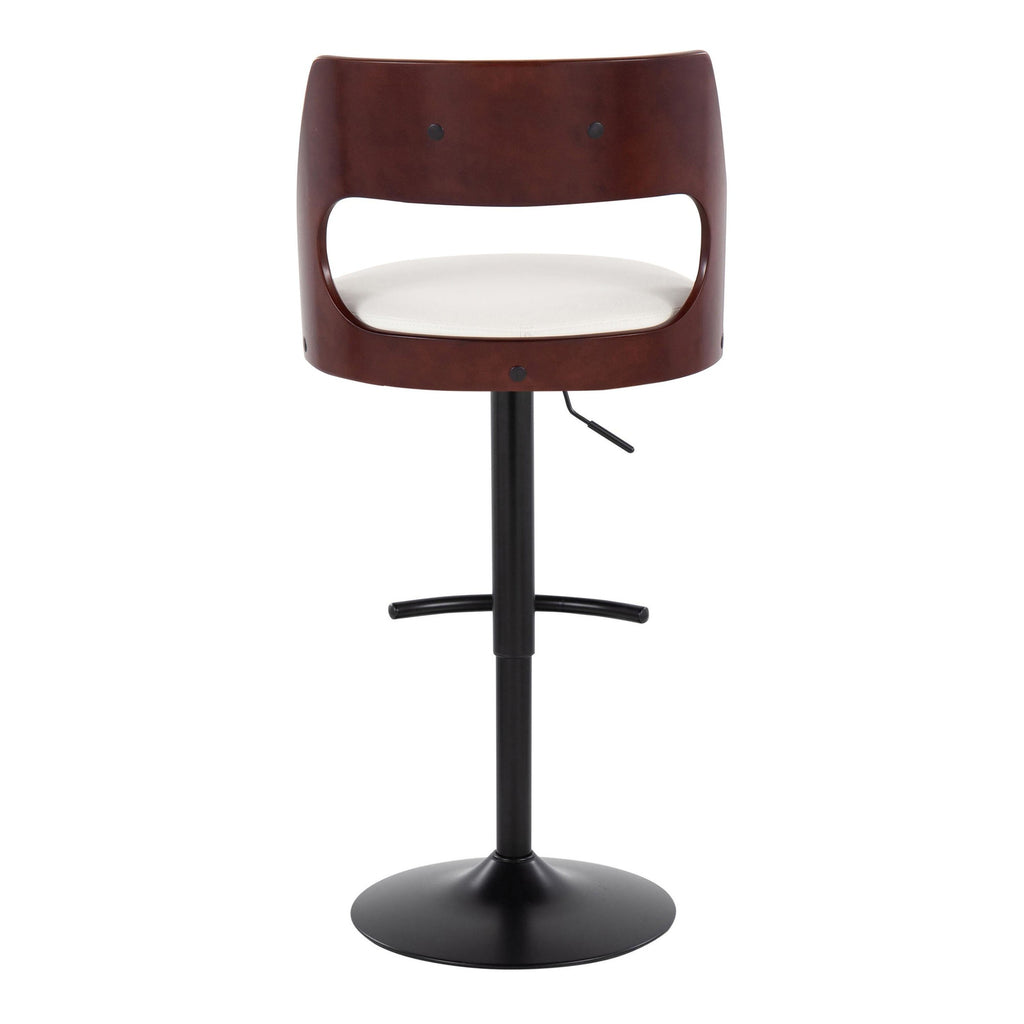 Cecina Adjustable Barstool - Set of 2 - Black Metal, Mahogany Wood, White PU